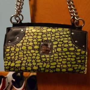 MICHE Interchangeable handbag, green and black crocodile print, Vintage